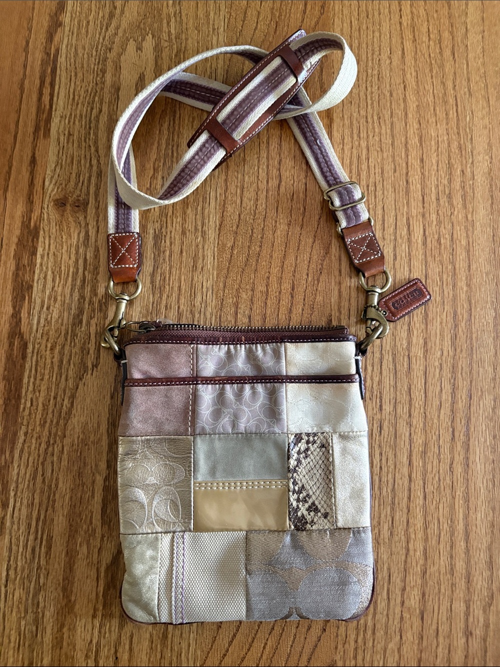 Coach Patchwork Crossbody in Cream, Tan & Brown